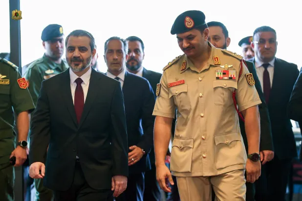 General Saddam Haftar, deputy commander-in-chief of the Libyan National Army, and Syrian Foreign Minister Asaad al-Shaibani in Benghazi. (LNA General Command)
