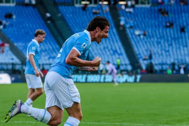 11 October 2026, Italy, Rome: Lazio's Andrea Pinamonti celebrates scoring his side's third goal during the Italian Serie A soccer match between SS Lazio and AC Monza at the Olympic Stadium. (dpa) 