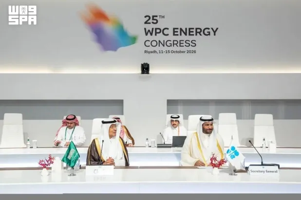 Saudi Minister of Energy and Minister of Industry and Mineral Resources Prince Abdulaziz bin Salman bin Abdulaziz (L) at the Riyadh meeting on Monday. (SPA)