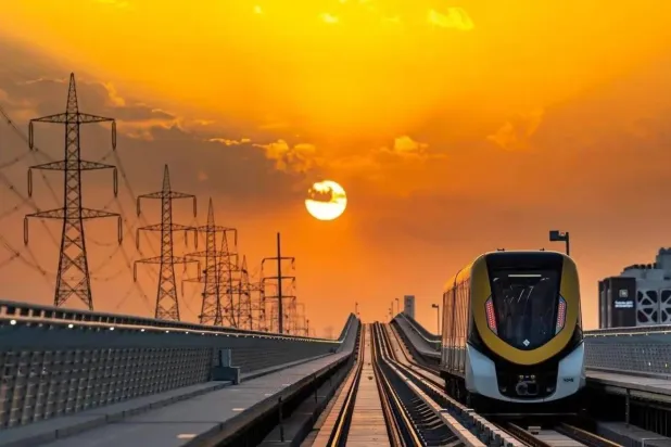 A Riyadh Metro train travels through the Saudi capital. (SPA)