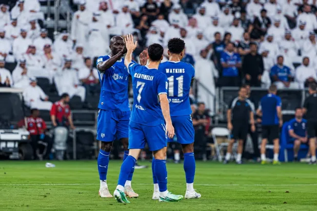 Al-Hilal players celebrate scoring against Al-Sadd. (Al-Hilal Club)
