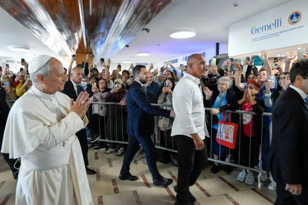 Pope Leo arrives at Gemelli Hospital ahead of the pontiff's surgery to remove a lung nodule, in Rome, Italy, October 13, 2026. (Vatican Media/­Simone Risoluti/Handout via Reuters)