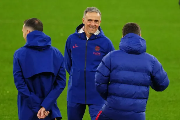  13 October 2026, United Kingdom, Manchester: Paris Saint-Germain manager Luis Enrique leads a training session at the Etihad Stadium, ahead of Wednesday's UEFA Champions League soccer match against Manchester City. (dpa)