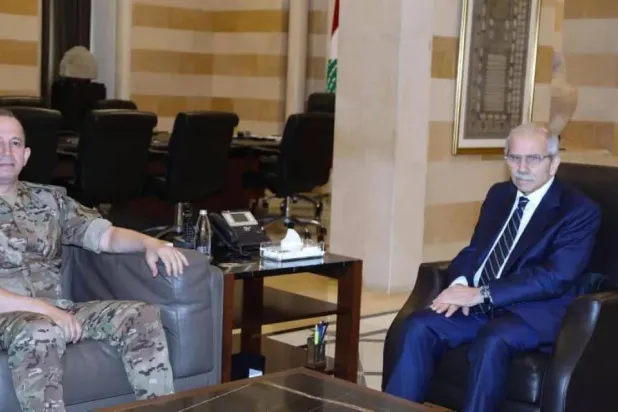 Lebanese Prime Minister Nawaf Salam meets Army Commander Gen. Rodolphe Haykal (Prime Minister’s Office)