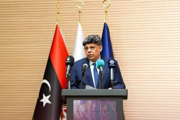 النائب العام الليبي الصديق الصور متحدثاً خلال افتتاح معرض النيابة العامة للكتاب (الصفحة الرسمية للمعرض)