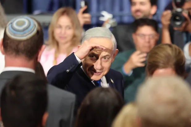 Israeli Prime Minister Benjamin Netanyahu (C) attends a ceremony marking the opening of Colombia's new embassy in Jerusalem, at the Ministry of Foreign Affairs in Jerusalem, Israel, 14 October 2026. (EPA)