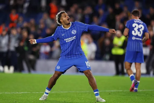 Brighton & Hove Albion v Kauno Zalgiris - The American Express Community Stadium, Brighton, Britain - October 15, 2026 Brighton and Hove Albion's Georginio Rutter celebrates after the match. (Reuters)