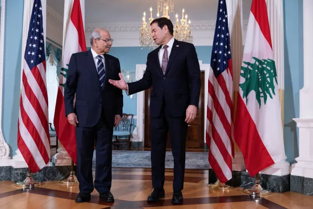 وزير الخارجية الأميركي ماركو روبيو يستقبل رئيس الحكومة اللبنانية نواف سلام في واشنطن الأسبوع الماضي (رويترز)