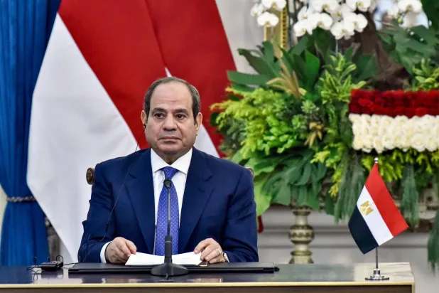 Egypt’s President Abdel Fattah al-Sisi attends a joint press conference with Indonesia’s President Prabowo Subianto at the Merdeka Palace in Jakarta on October 11, 2026. (AFP) 