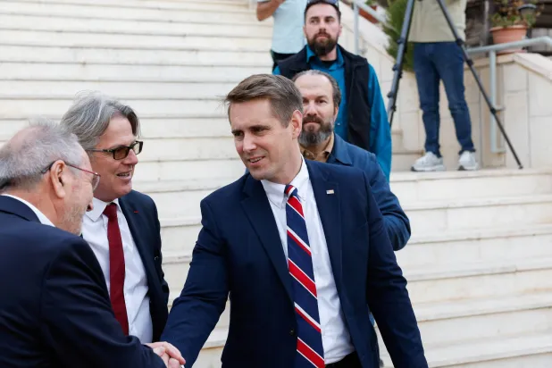  US Assistant Secretary of State for Democracy, Human Rights and Labor Riley Barnes visits the Christian Palestinian village of Taybeh near Ramallah, a day after Israeli militant settlers attacked a French mayor and European diplomats during olive harvest, in the Israeli-occupied West Bank, October 18, 2026. (Reuters)