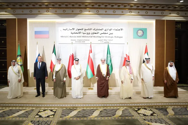GCC Foreign Ministers and Russian Foreign Minister Sergei Lavrov at the 9th Joint Ministerial Meeting of the Strategic Dialogue between the GCC and Russia in Manama on Sunday. (Russian Foreign Ministry)