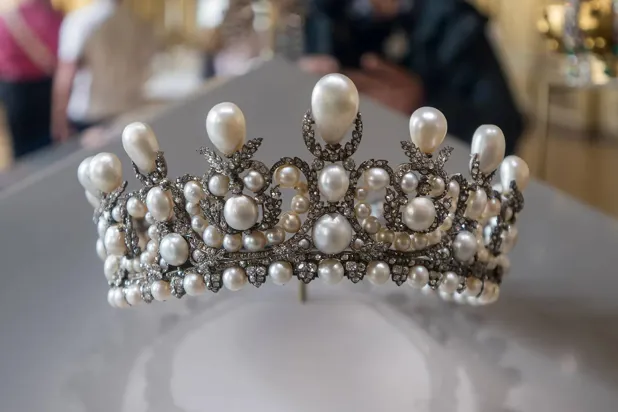 The Empress Eugénie's crown is exhibited at the Louvre Museum on April 27, 2025, in Paris, France. (AP) 