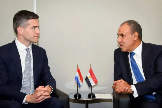 Egyptian Foreign Minister Badr Abdelatty meets his Dutch counterpart, Tom Berendsen, on the sidelines of the UN General Assembly last September (Egyptian Foreign Ministry)
