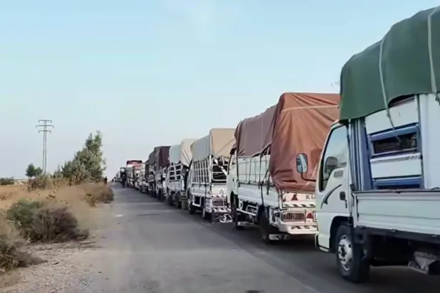 Part of the halted traffic on the Sweida-Damascus road on Saturday (circulated online)