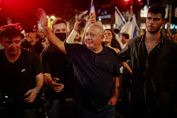 24 October 2026, Israel, Tel Aviv: Israel's Yashar party leader and former military chief Gadi Eisenkot arrives to attend a rally demanding the establishment of an independent state commission of inquiry into the October 7, 2023, Hamas-led attacks and the events leading up to them, ahead of Israel's parliamentary election on October 27. (dpa) 