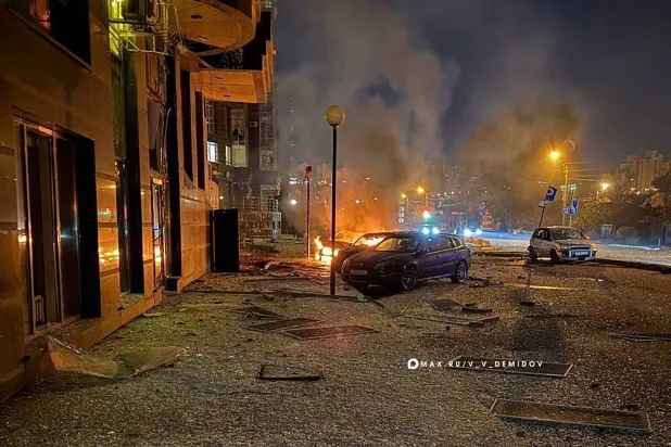 This handout photograph posted on the official Telegram account of Belgorod mayor Valentin Demidov, on October 25, 2026, shows damages following an overnight drone attack on Belgorod. (Photo by Handout / Telegram / @v_v_demidov / AFP) 