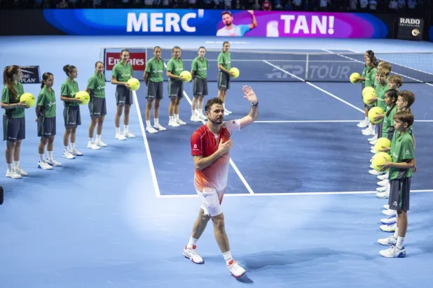 Switzerland's Stan Wawrinka greets the fans after his final match in his career after losing the Round of 32 match against Czech Republic's Jiri Lehecka at the Swiss Indoors Basel tennis tournament, in Basel, Switzerland, 27 October 2026. EPA/CLAUDIO THOMA