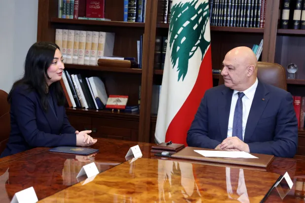الرئيس جوزيف عون مستقبلاً وزيرة التعاون الاقتصادي والتنمية الألمانية ريم العبالي رادوفان (رئاسة الجمهورية)