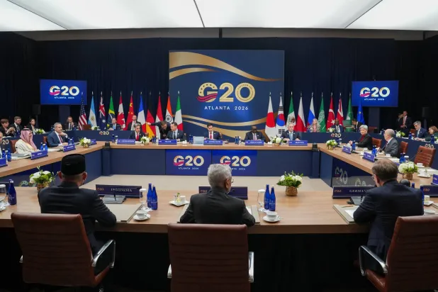 Saudi Arabia's Foreign Minister Faisal bin Farhan, Turkey's Foreign Minister Hakan Fidan, Britain's Foreign Secretary Ed Miliband, Poland's Foreign Minister Radoslaw Sikorski, US Secretary of State Marco Rubio, Chair of the African Union Executive Council Edouard Bizimana and others attend the G20 Foreign Ministers' Meeting in Atlanta, Georgia, US, October 30, 2026. REUTERS/Megan Varner/Pool