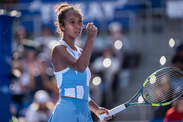 Canada's Leylah Fernandez celebrates her victory against Uzbekistan's Kamilla Rakhimova in their semifinal match at the WTA Pan Pacific Open tennis tournament at Ariake Coliseum in Tokyo on October 31, 2026. (AFP) 