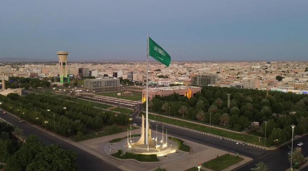 The Saudi flag flies in the sky of Tabuk marking the Kingdom’s 94th National Day - SPA
