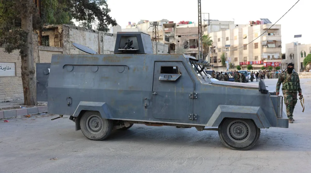 Syrian security forces secure the area following armed clashes in Jaramana town, near Damascus, Syria, 29 April 2025. EPA/MOHAMMED AL RIFAI
