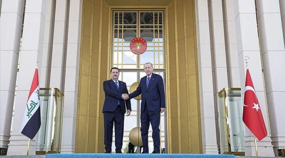 الرئيس التركي رجب طيب إردوغان لدى استقباله رئيس الوزراء العراقي محمد شياع السوداني في أنقرة خلال مايو 2024 (الرئاسة التركية)