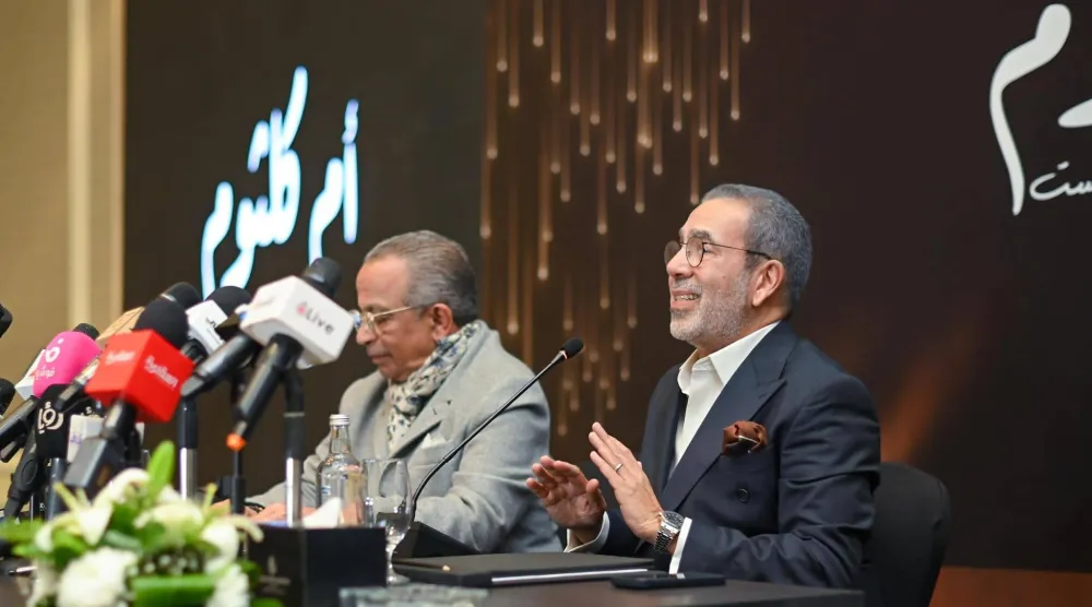 جانب من مؤتمر صحافي حول مسرحية أم كلثوم (حساب العدل على فيسبوك)