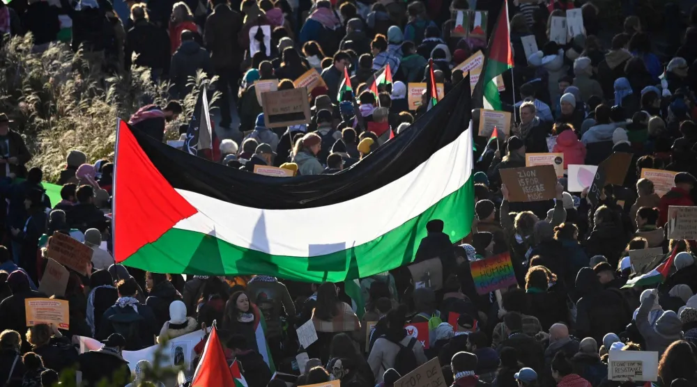 مظاهرة مؤيدة للفلسطينيين في بروكسل (أ.ف.ب)