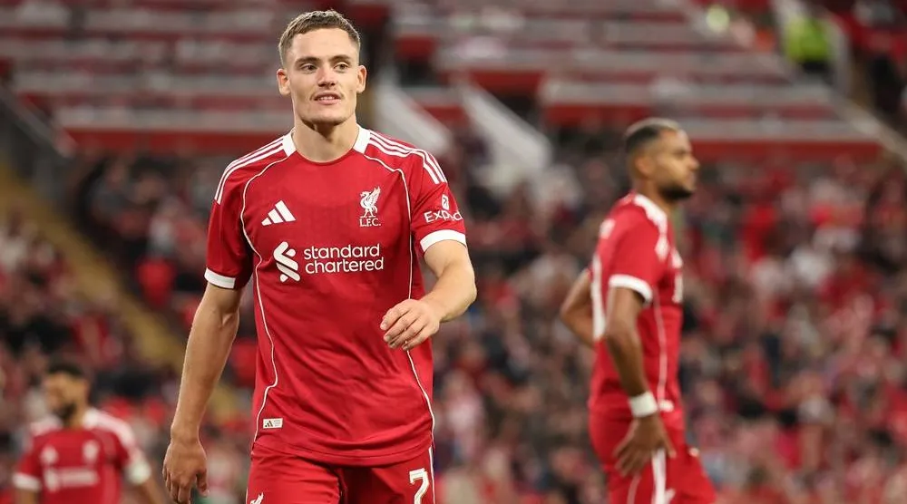 Florian Wirtz of Liverpool looks on during a pre-season friendly soccer match between Liverpool FC and Athletic Club in Liverpool, Britain, 04 August 2025. (EPA)