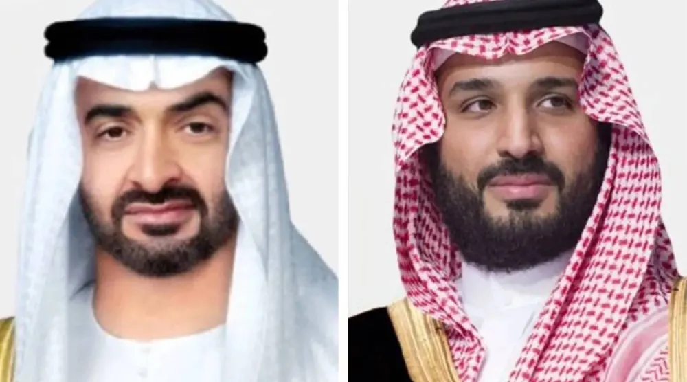 ولي العهد السعودي الأمير محمد بن سلمان والرئيس الإماراتي الشيخ محمد بن زايد (الخارجية السعودية)
