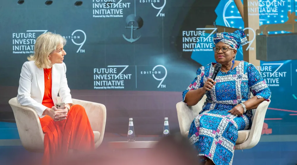 المديرة العامة لمنظمة التجارة العالمية تتحدث في إحدى جلسات مؤتمر «مبادرة مستقبل الاستثمار» (الشرق الأوسط)