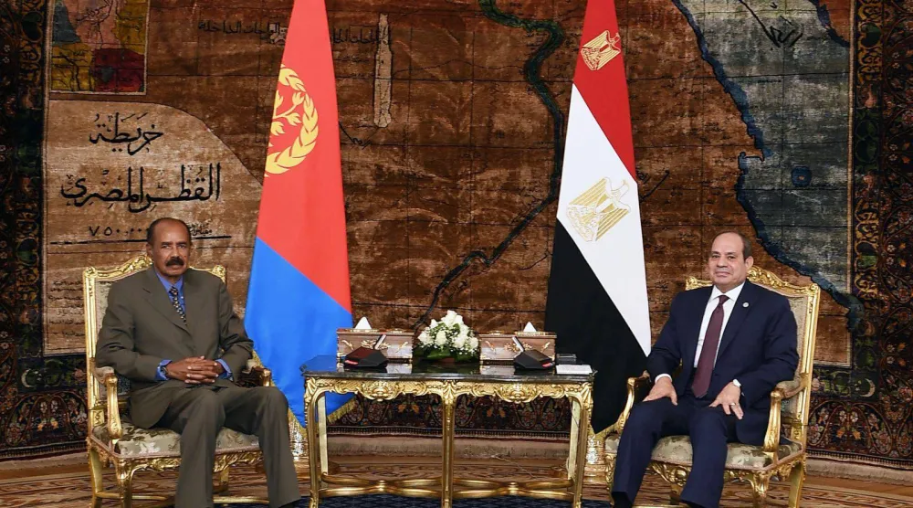 أفورقي خلال لقائه بالرئيس المصري عبد الفتاح السيسي في القاهرة الأسبوع الماضي (الرئاسة المصرية)