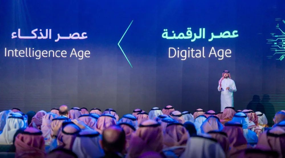 محافظ هيئة الحكومة الرقمية أحمد الصويان خلال كلمته الافتتاحية في الملتقى (الشرق الأوسط)