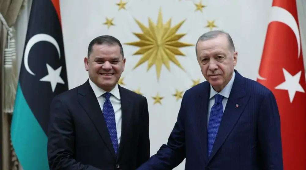 إردوغان مستقبِلاً الدبيبة بالقصر الرئاسي بأنقرة في يناير الماضي (الرئاسة التركية)