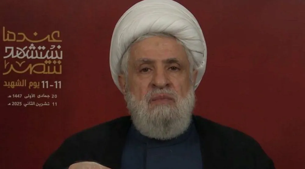 أمين عام «حزب الله» نعيم قاسم خلال إلقاء كلمة متلفزة (إعلام الحزب) 