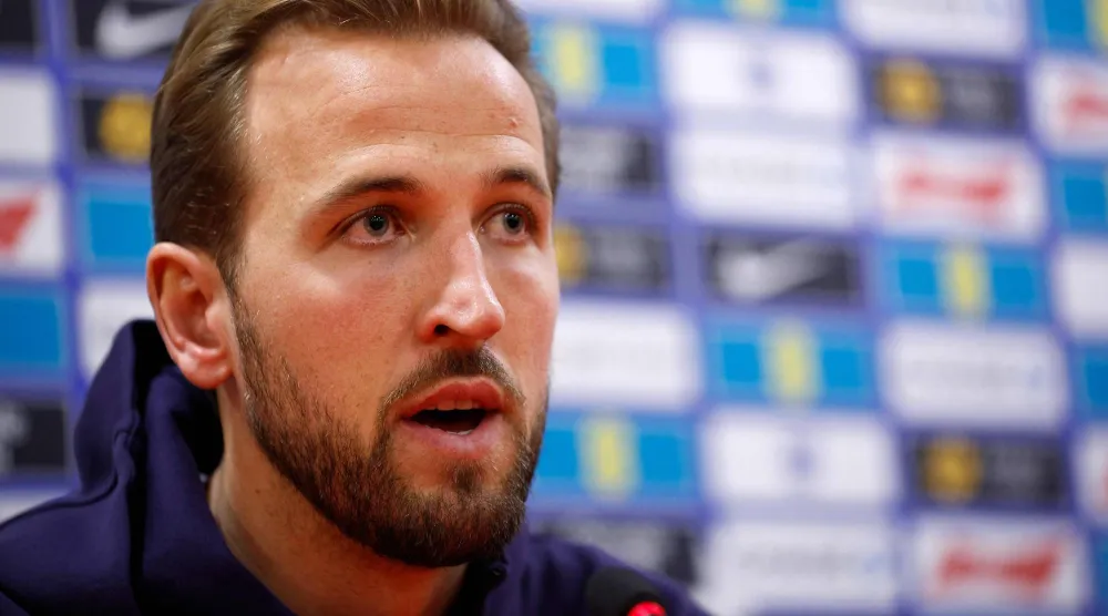 England's forward #09 Harry Kane speaks during a press press conference on the eve of the FIFA World Cup 2026 Group K European qualification football match between Albania and England, at the Air Albania stadium in Tirana, on November 15, 2025. (Photo by Adnan Beci / AFP)