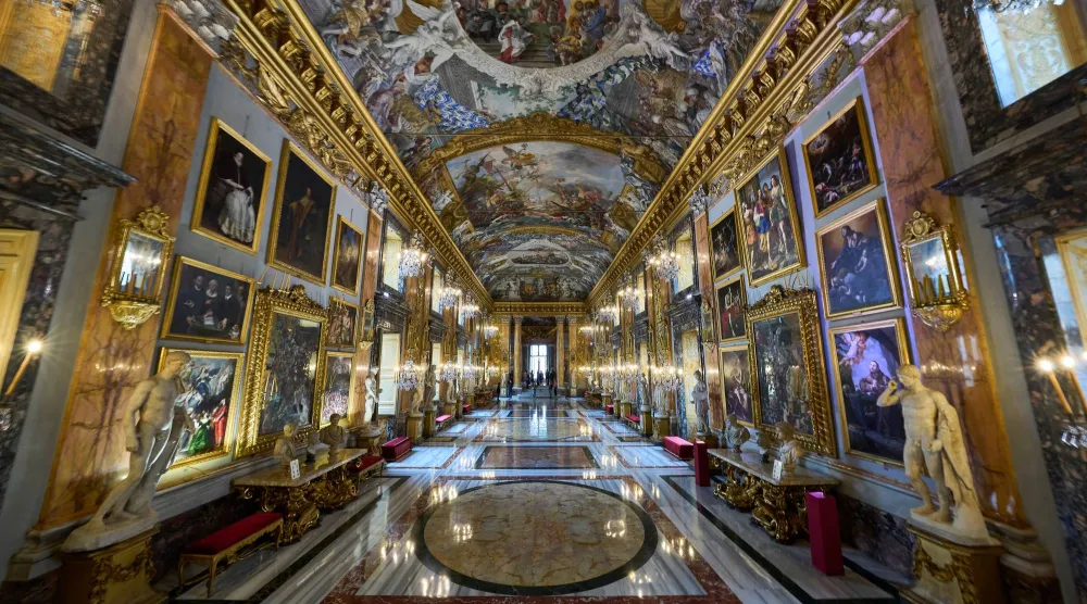 View of the Galleria Colonna on Friday, Nov. 7, 2025, at Rome's Palazzo Colonna, or the Colonna Palace, whose original design was by architect Antonio del Grande and later enhanced by Gian Lorenzo Bernini, Johan Paul Schor and Carlo Fontana in the final decades of the 17th century. (AP Photo/Domenico Stinellis)