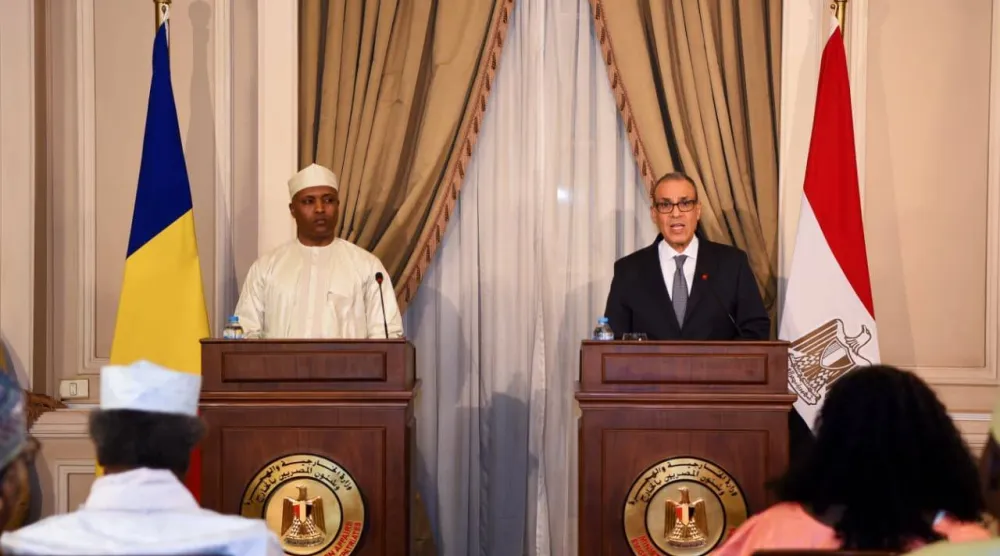 وزير الخارجية المصري بدر عبد العاطي ونظيره التشادي عبد الله صابر فضل خلال مؤتمر صحافي بالقاهرة الأحد (الخارجية المصرية)