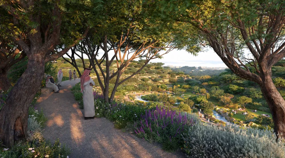 تصور رقمي لأحد وديان الحديقة (مكتب جربر للعمارة)