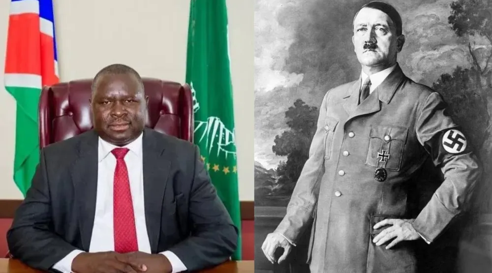 زعيم ألمانيا النازية أدولف هتلر (يمين) والسياسي من ناميبيا أدولف هتلر أونونا (أرشيفية - أ.ف.ب - مجلس أوشانا الإقليمي)