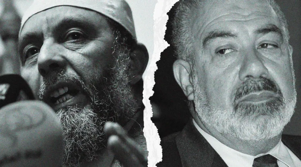 Cezayir Adalet ve Kalkınma Cephesi Partisi lideri Abdullah Caballah ve Barış Toplumu Hareketi lideri Şeyh Mahfuz Nahnah (AFP)