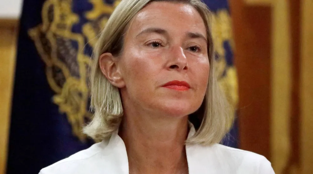 مسؤولة السياسة الخارجية بالاتحاد الأوروبي حينها فيديريكا موغيريني خلال مؤتمر في مدينة مكسيكو بالمكسيك 11 سبتمبر 2019 (رويترز)