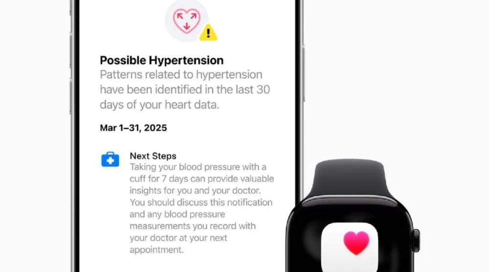 خاصية إشعارات ارتفاع ضغط الدم في «أبل ووتش» تستند إلى مستشعر نبضات القلب البصري في الساعة (الشرق الأوسط) 