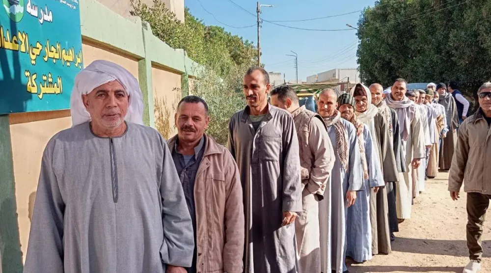 مصريون يستعدون لدخول أحد مراكز الاقتراع في انتخابات مجلس النواب (المنظمة المصرية لحقوق الإنسان)