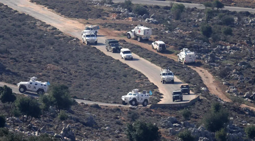 A joint patrol of UNIFIL forces and the Lebanese Army in the Marjayoun area near the border with Israel (AFP)