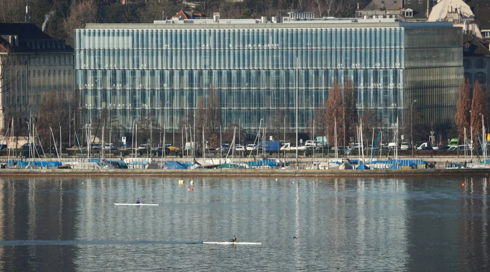 FILE PHOTO: Reinsurer Swiss Re's headquarters are seen on the banks of Lake Zurich in Zurich, Switzerland February 21, 2019.  REUTERS/Arnd WIegmann/File Photo