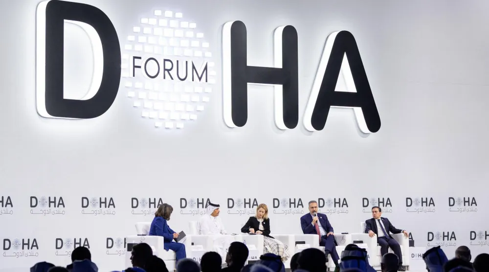 وزير الخارجية التركي هاكان فيدان متحدثاً خلال الجلسة الافتتاحية لمنتدى الدوحة في 6 ديسمبر (الخارجية التركية)