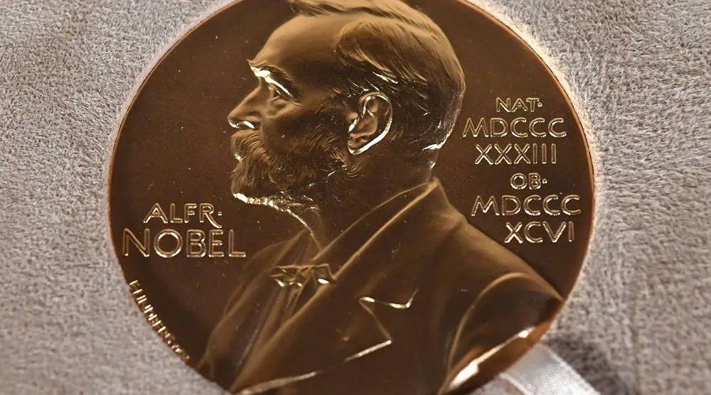 The Nobel medal in physiology or medicine presented to Charles M. Rice is displayed, Tuesday, Dec. 8, 2020, during a ceremony in New York. (AP)