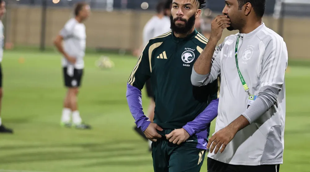 عبد الرحمن العبود خلال الحصة التدريبية للأخضر السعودي (تصوير: سعد العنزي) 